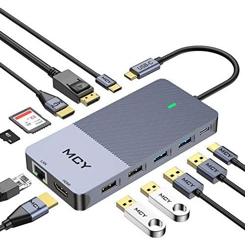 USB C Docking Station,MCY 12-in-1 Triple Display Docking Station Dual Monitor USB C Hub Displayport with Dual HDMI,100W PD, Ethernet, Card Reader Compatible with MacBook Pro, XPS 13, Usb c Dock