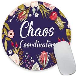 Smooffly Funny Quotes Round Mouse Pad, Chaos Coordinator Quote Vintage Watercolor Floral Wreath Colorful Flowers Print Art Mouse Pads for Computers