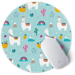 ITNRSIIET [20% Larger] Mouse Pad with Stitched Edge Premium-Textured Mouse Mat Waterproof Non-Slip Rubber Base Round Mousepad for Laptop PC Office 8.7×8.7×0.12 inches, Alpaca and Cactus