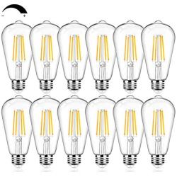 12Packs Vintage LED Edison Bulbs, 60W Equivalent 7W, 800Lumens, Dimmable ST64 Antique LED Filament, Soft Warm White 2700K, E26 Medium Base Light Bulbs High Brightness Clear Glass for Bedroom Office