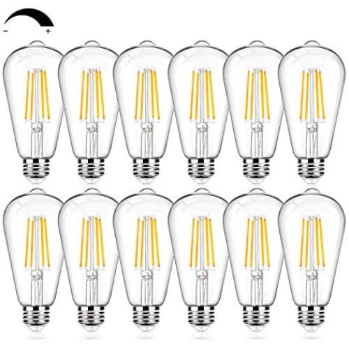 12Packs Vintage LED Edison Bulbs, 60W Equivalent 7W, 800Lumens, Dimmable ST64 Antique LED Filament, Soft Warm White 2700K, E26 Medium Base Light Bulbs High Brightness Clear Glass for Bedroom Office