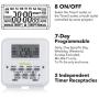 BN-LINK 7 Day Heavy Duty Digital Programmable Dual Outlet Timer - 2 Independently Programmable Grounded Outlets, 8 ON/Off Programs, Heavy Duty Electrical Timer Switch, 3 Prong, 15A/1875W