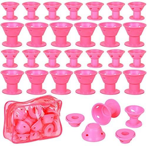 Emoly 40 Pcs Magic Silicone Hair Rollers - Include 20pcs Large Silicone Curlers and 20pcs Small Silicone Curlers，Styling Tool Professional Accessories（Pink）