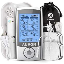 AUVON Rechargeable TENS Unit Muscle Stimulator, 3rd Gen 16 Modes TENS Machine with 8pcs 2''x2'' Premium Electrode Pads (American Gel) for Pain Relief