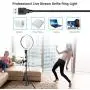 10'' Selfie Ring Light with Tripod Stand & Phone Holder for Live Stream/Makeup, Dimmable Led Camera Beauty Ringlight for YouTube TikTok/Photography Compatible with Cell Phone(Upgraded)