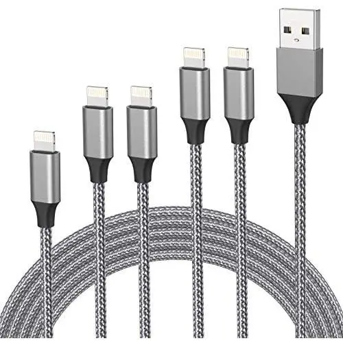 iPhone Charger Cable, MFi Certified 5Pack 1ft/3ft/3ft/5ft/5ft Nylon Braided Lightning Cable for Fast Charging and Syncing Compatible with iPhone 12/11/Pro/X/XS/XR/Max/SE/8/8P/7/7P/6S/6/5 iPad