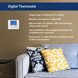 ELECTECK Digital Thermostat with Large LCD Display, Non-Programmable, Compatible with Single Stage Electrical and Gas/Oil System, Up to 1 Heat/1 Cool, White