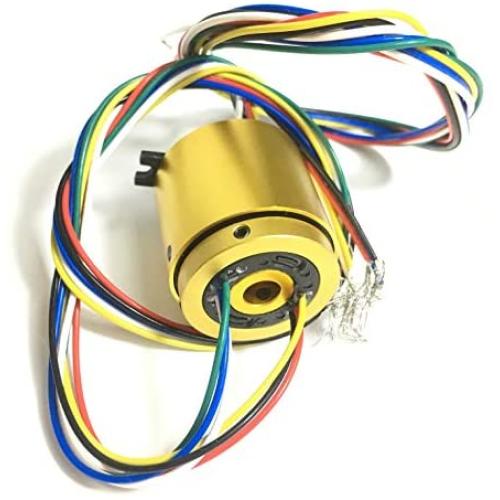 Taidacent Through Bore Electrical Slip Ring Rotary Electrical Contact 6/12/18/24 Wire Rotate Conductive Energization Collector Ring Brushes Hollow Shaft (6 Wires Inner Hole 7mm Outer Diameter 33mm)