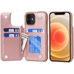Arae Replacement for iPhone 12 Case and iPhone 12 Pro Case - Wallet Cover with PU Leather Card Holder - Rose Gold