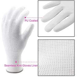 Kmitmuk 12 Pairs Ultra-Thin Polyurethane Coated Gardening and Work Gloves, Plain Nylon Knit Glove, White Polyester/ White PU Coating, Size X-Large