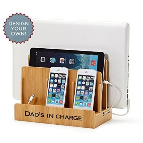 G.U.S. Personalized Monogrammed Multi-Device Charging Station Dock & Organizer - Multiple Finishes Available. for Laptops, Tablets, and Phones - Strong Build, Eco-Friendly Bamboo
