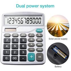 Calculator,12-Digit Solar Battery Basic Calculator,Solar Battery Dual Power with Large LCD Display Office Calculators (Silver)