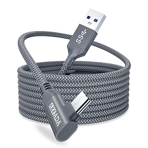AkoaDa Oculus Quest 2 Link Cable 20ft/6M, Oculus Link Cable with Signal Booster, 90 Degree Angled High Speed Data Transfer & Fast Charging Cable for Oculus Quest VR Headset and Gaming PC (Grey)