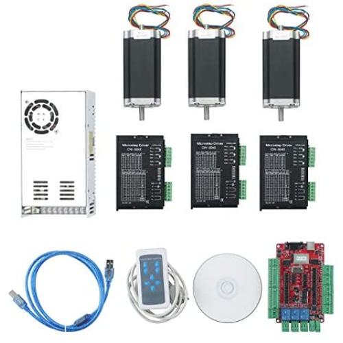 3 Axis USB CNC Kit Nema23 Stepper Motor (Dual shaft) 3A 280Ncm 112mm 425oz-in + CW5045 50VDC4.5A Motor Driver + USB CNC breakout board