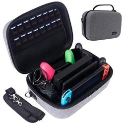 Carrying Case for Nintendo Switch,Large Storage Case for Switch Console, Pro Controller, Accessories Switch Dock, AC Adapter with 16 Game Cards, Travel Hard Protective Carry Bag with Handle,Gray