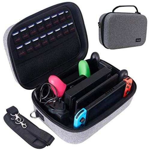 Carrying Case for Nintendo Switch,Large Storage Case for Switch Console, Pro Controller, Accessories Switch Dock, AC Adapter with 16 Game Cards, Travel Hard Protective Carry Bag with Handle,Gray