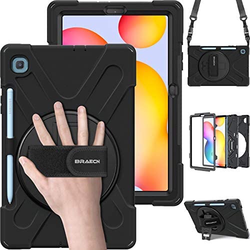 BRAECN Galaxy Tab S6 Lite Case 2020,Heavy Duty Rugged Shockproof Case with Hand Strap, Shoulder Strap, Kickstand, S Pen Holder for Samsung Tab S6 Lite 10.4 Inch Tablet SM-P610 SM-P615 2020 Model-Black