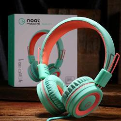 Kids Headphones-Noot Products K11 Foldable Stereo Tangle-Free 5ft Long cord 3.5mm Jack Plug in Wired On-Ear Headset for iPad/Amazon Kindle,Fire/Boys/Girls/School/Travel/Plane/Tablet/Laptop(Mint/Coral)