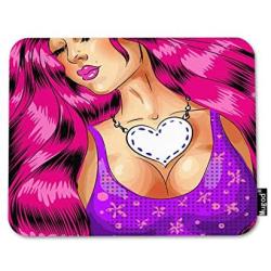 Mugod Beautiful Glamour Woman Mouse Pad Sexy Pin Up Girl with Long Waving Pink Hair Decor Gaming Mouse Pad Rectangle Non-Slip Rubber Mousepad for Computers Laptop 7.9x9.5 Inches
