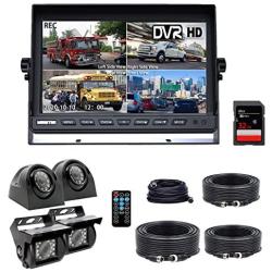 Backup Camera System, DOUXURY 4 Split Screen 9 Quad View Display HD 1080P Monitor with DVR Recording Function, IP69 Waterproof Night Vision Camera x 4 for Truck Trailer Heavy Box Truck RV Camper Bus