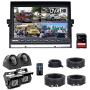 Backup Camera System, DOUXURY 4 Split Screen 9 Quad View Display HD 1080P Monitor with DVR Recording Function, IP69 Waterproof Night Vision Camera x 4 for Truck Trailer Heavy Box Truck RV Camper Bus