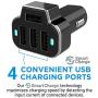 Aduro 4 Port Car Charger USB Adapter, 12V Fast Car Charger USB Adapter Power Station 5.2A/26W Output (Black)