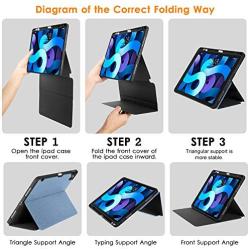 DTTO Case for iPad Air 4 2020, iPad 10.9 Case, Double-fold Folio Stand Shockproof TPU Back Cover with Built-in Apple Pencil Holder - Auto Wake/Sleep and Multiple Viewing Angles, Sky Blue