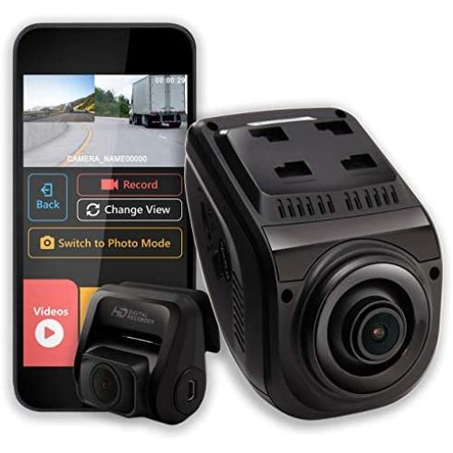Rexing V1P 3rd Generation Dual 1080p Full HD Front and Rear 170 Degree Wide Angle Wi-Fi Car Dash Cam with Supercapacitor, 2.4'' LCD Screen, G-Sensor, Loop Recording, Mobile App