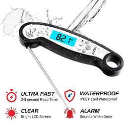 Kizen Meat Instant Read Thermometer - Best Waterproof Alarm Thermometer with Backlight & Calibration. Kizen Digital Food Thermometer for Kitchen, Outdoor Cooking, BBQ, and Grill!¡¦