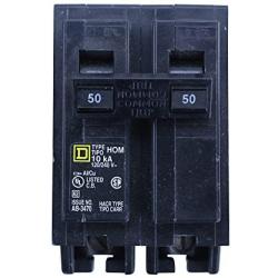 Square D Homeline HOM250 Miniature Circuit Breaker, 120/240 VAC, 50 A, 10 kA, 2 Poles, Thermal Magnetic Trip