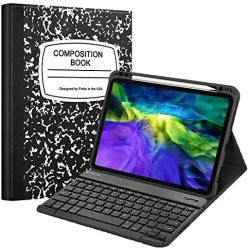 Fintie Keyboard Case for iPad Pro 11'' 2020 (2nd Generation), iPad Pro 11 Inch 2018 - Soft TPU Back Cover with Pencil Holder, Magnetically Detachable Wireless Bluetooth Keyboard, Composition Book