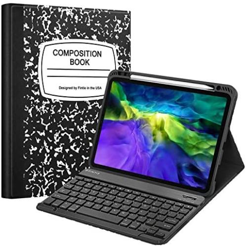 Fintie Keyboard Case for iPad Pro 11'' 2020 (2nd Generation), iPad Pro 11 Inch 2018 - Soft TPU Back Cover with Pencil Holder, Magnetically Detachable Wireless Bluetooth Keyboard, Composition Book