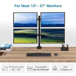 Quad Computer Monitor Mount - Heavy Duty LCD Computer 4 Monitor Stand with Full Articulation, Fits Four Screens up to 27 Inches - Each Arm Holds up to 17.6lbs, VESA 75x75-100x100mm by HUANUO