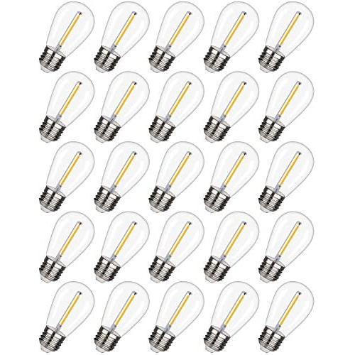 EMITTING Shatterproof & Waterproof S14 Replacement LED Light Bulbs –1W Equivalent to 10W, White Warm 2200K Outdoor String Lights Vintage LED Filament Bulb, E26 Base Edison LED Light Bulbs (S14-25PACK)