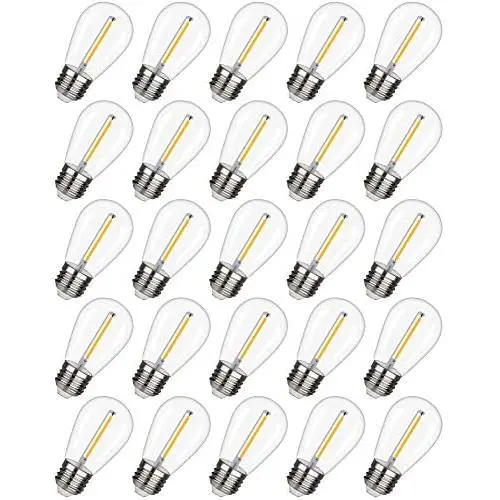 EMITTING Shatterproof & Waterproof S14 Replacement LED Light Bulbs –1W Equivalent to 10W, White Warm 2200K Outdoor String Lights Vintage LED Filament Bulb, E26 Base Edison LED Light Bulbs (S14-25PACK)