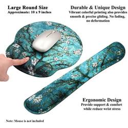 Meffort Inc Mouse Pad Wrist Support & Gaming Keyboard Wrist Pad Combo Set – Durable Ergonomic Anti Slip Non-Slip Round Base Rest Support - Almond Blossoming