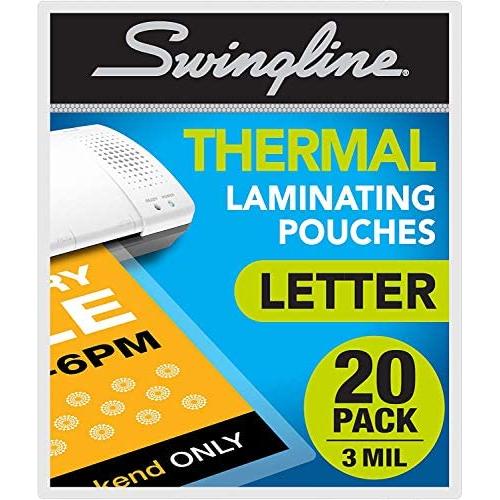 Swingline Laminating Sheets, Thermal Laminating Pouches Letter Size, 3mil, 20 Pack (3202021)