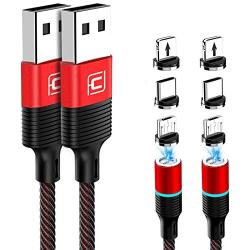 Magnetic Charging Cable, CAFELE 2 Pack/6.6ft 3 in 1 Magnetic Phone Charger Universal QC 3.0 Fast Charging Data Sync Nylon Braided USB Cord Magnet Phone Charger for iOS Micro USB Type C Devices - Red