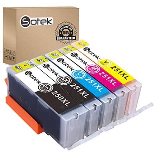 Sotek 250XL 251XL 250 251 XL Ink Cartridges 5 Color, Work with Pixma mx922 MG7520 MG7120 MG6620 MG5620 iP8720 MG6420 MG6320 MG5420 (5Pack)