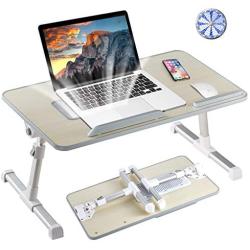 8AMTECH Laptop Stand for Bed, Portable Laptop Table with Foldable Legs Notebook Computer Desk for Laptop Reading and Writing Lap Tray for Eating in Bed Sofa Couch Floor (Wood, Medium)