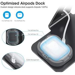 OMOTON Adjustable Apple Watch Stand, Triunity Charging Dock For iWatch, AirPod and iPhone 11/XR/XS/6/7/8 Plus/12 Pro Max, Original Apple Watch Magnetic Charging Cable Required, Black