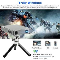 PTVDISPLAY Mini Video hd Projector-Portable Movie Phone dlp Projector, Support WiFi, Bluetooth, with HDMI in/USB/SD Slot.