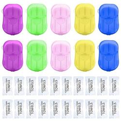 RUTICH 10 Boxes Mini Portable Travel Soap Paper Sheets with 20 Pcs Mini Compressed Towels Disposable Cleaning Hand Face Washing Paper Soap Set for Indoor Outdoor