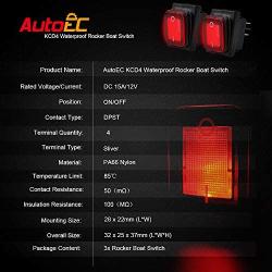 AutoEC 3PCS Rocker Switch 12V ON/Off Waterproof Red LED Light Toggle Switch 4 Pin SPST for Car Truck Boat Marine UTV, KCD4