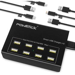 USB Charger Station, Powstick Desktop USB Charging Hub 8 Ports 60W 12A with Mixed Cables Multi Port Charging Block for iPhone 11 Pro Max XS XR 8 Plus, iPad Pro Air Mini, Galaxy S9 Edge Tablet & More
