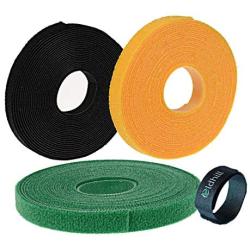 Oldhill Fastening Tapes Hook and Loop Reusable Straps Wires Cords Cable Ties - 1/2'' Width, 15 x 3 Rolls (Black, Green, Yellow)