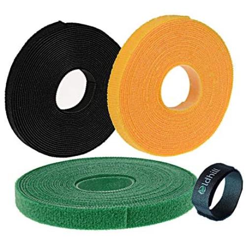 Oldhill Fastening Tapes Hook and Loop Reusable Straps Wires Cords Cable Ties - 1/2'' Width, 15 x 3 Rolls (Black, Green, Yellow)