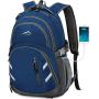 Backpack Bookbag for School College Student Business Travel with USB Charging Port Fit Laptop Up to 15.6 Inch Luggage Chest Straps Night Light Reflective (Blue)