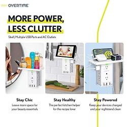 Socket Shelf Wall Outlet Power Charger and Surge Protector with 8 AC Outlets and 3 USB Ports, Electrical Outlet Extender with Shelf Holder for iPhone/Android/Gaming/Appliances - White