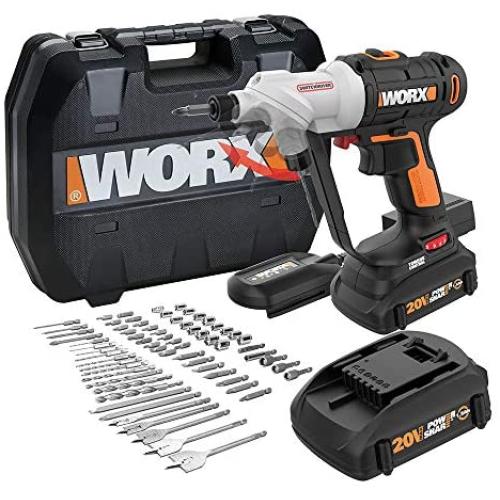 WORX WX176L.1 Switchdriver 2-in-1 Cordless Drill and Driver with Rotating Dual Chucks and 2-Speed Motor with Precise Electronic Torque Control Kit (67 Piece)